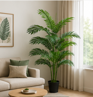 artificial-palm-tree-living-room-singapore Artificial Palm Tree styled in a modern living room with contemporary home decor